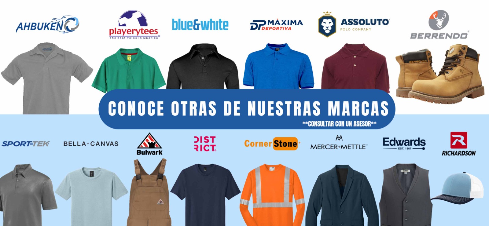 Camisetas de diferentes cortes y marcas. Para mayor información, contáctanos.
